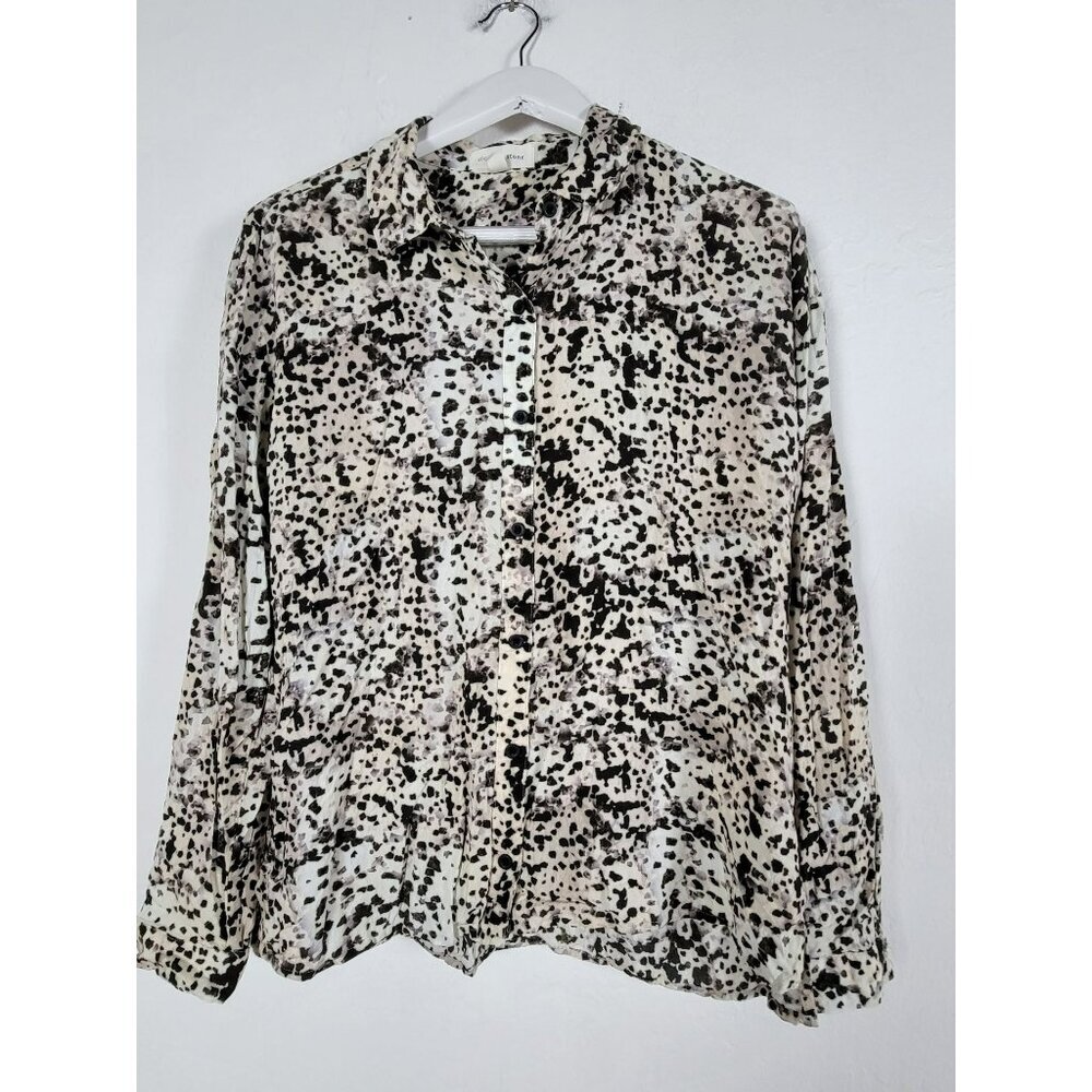 Cloth & Stone Women's Spotted Long Sleeve Button Up Shirt Black/White Large